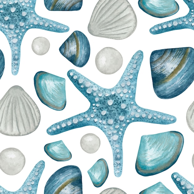 Underwater with starfish seashell perl seamless pattern