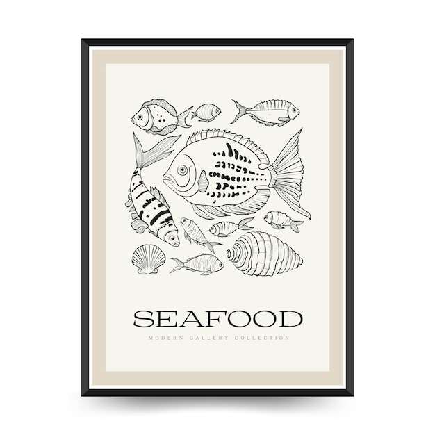 ベクトル 海底世界 海洋魚と貝 垂直のフライヤーやポスターのテンプレート