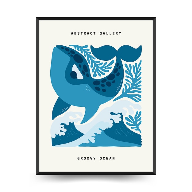 Underwater world ocean sea fish and shells vertical flyer or poster template modern frame