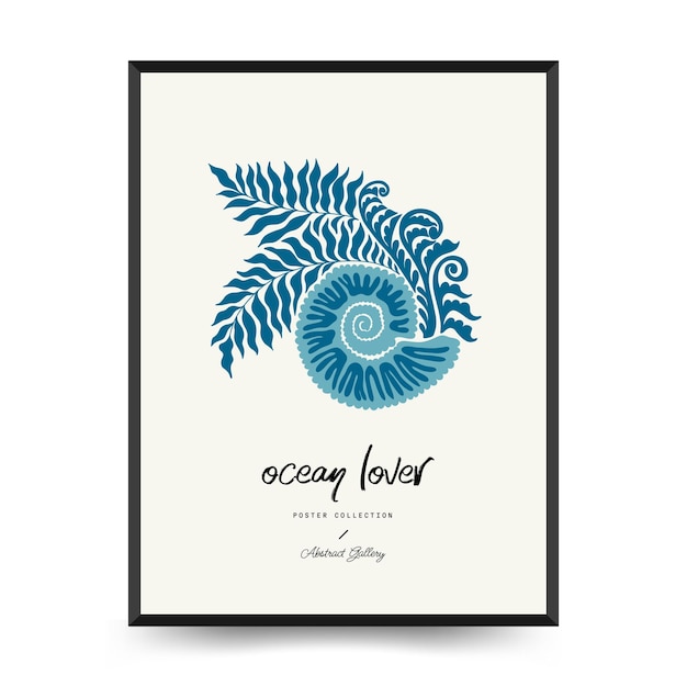 Underwater world ocean sea fish and shells vertical flyer or poster template Modern frame