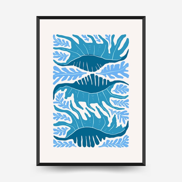 Underwater world ocean sea fish and shells vertical flyer or poster template modern trendy