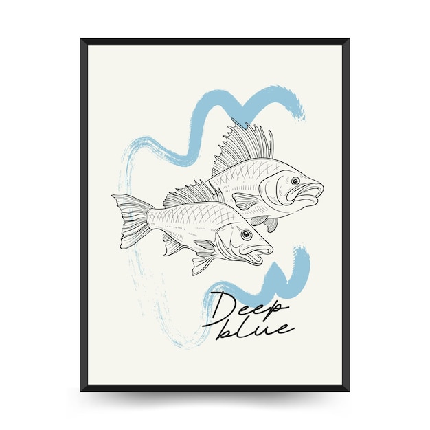 Underwater world ocean sea fish and shells vertical flyer or poster template