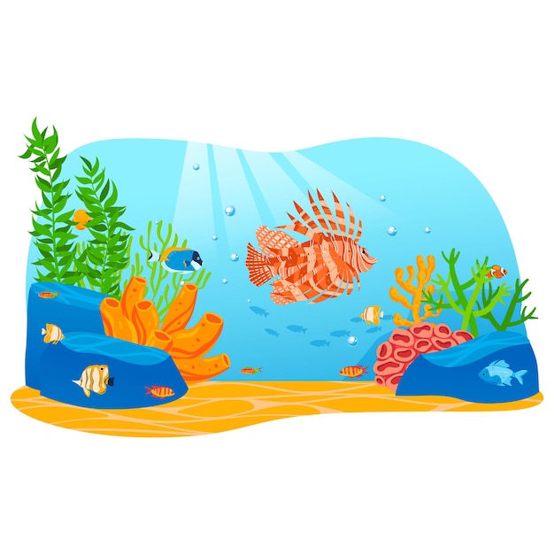 Vector underwater world vector coral reef and fishes in red sea illustration