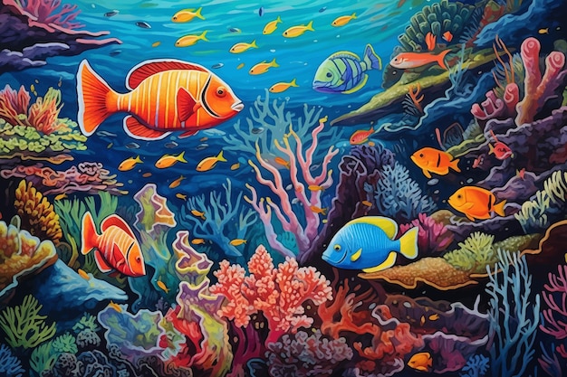 Vector underwater world with coral fishes