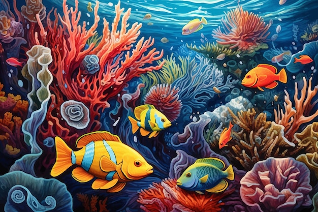 Vector underwater world with coral fishes