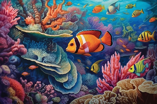 Vector underwater world with coral fishes