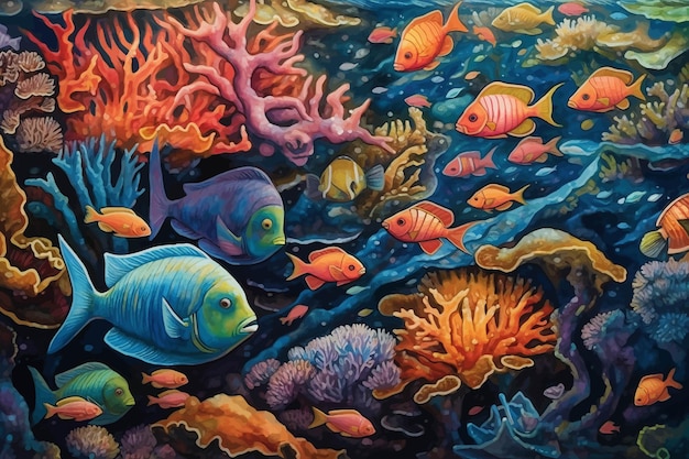 Vector underwater world with coral fishes