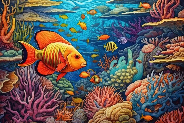 Vector underwater world with coral fishes