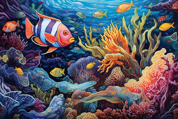 Vector underwater world with coral fishes