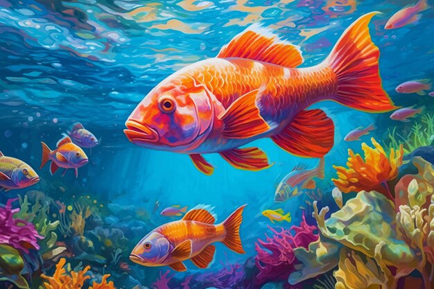 ベクトル サンゴ礁の魚がいる水中世界