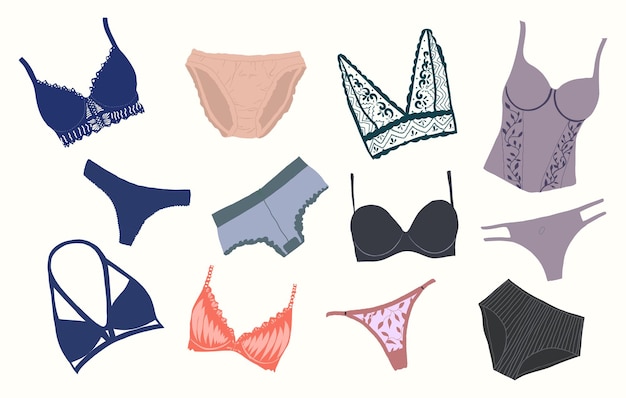 Various Types of Women Panties Icons Set. Stock Vector