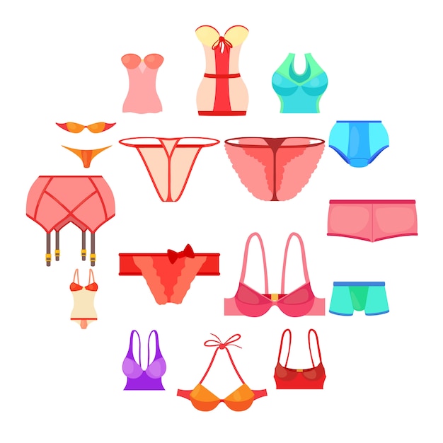 Vector underwear icons set color, cartoon style