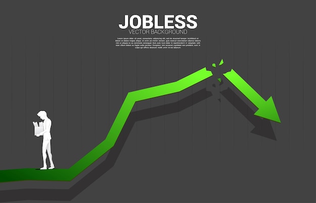 失業者は壊れたグラフから離れて歩きます。キャリアの終わりと失業のための概念。