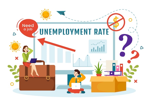 Unemployment Rate Vector Illustration with Many People Looking for a Job and Financial Crisis