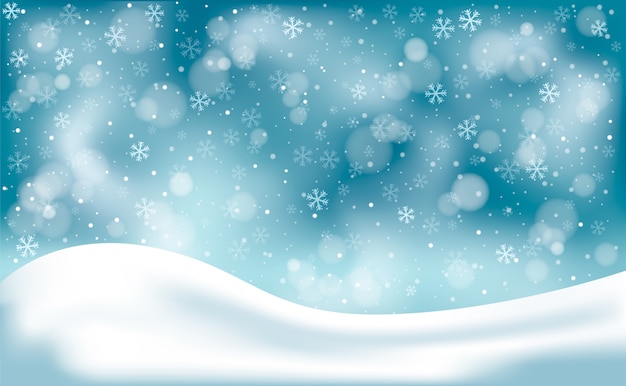 Unfocused winter landscape background with snowflakes