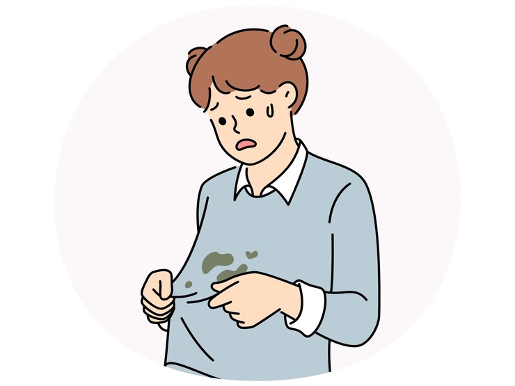 Vector unhappy girl have stains on sweater