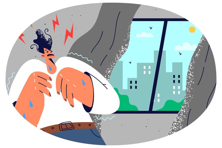 Vector unhappy man stay at home suffer from anxiety