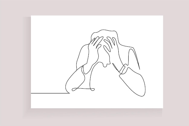 Vector unhappy pain crying man alone line drawing art