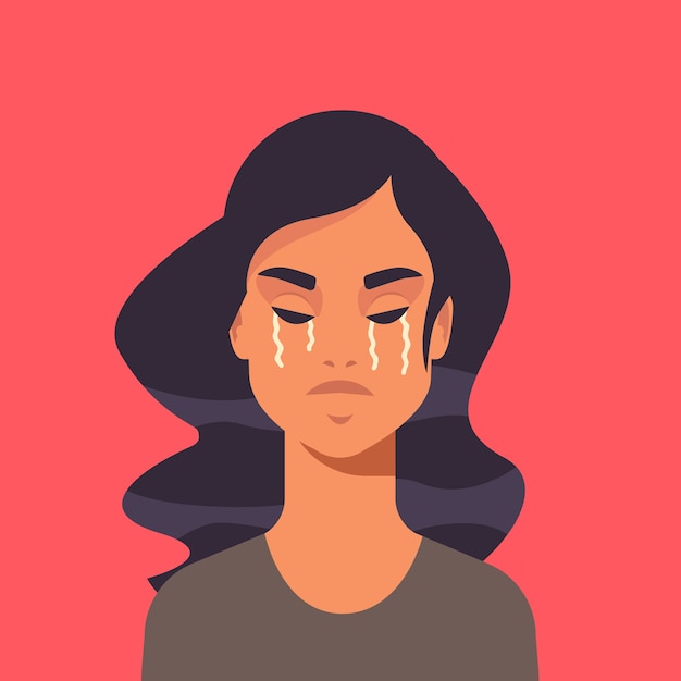 Unhappy terrified girl crying stop violence and aggression against women concept portrait vector illustration