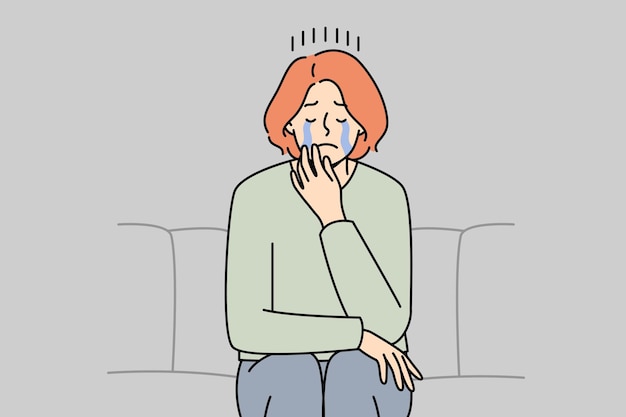 Несчастная женщина плачет от депрессии