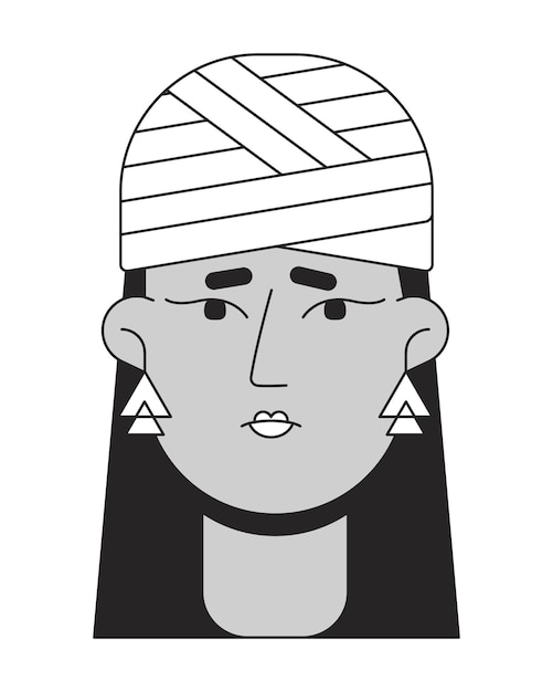 벡터 외상 단색 플랫 선형 문자 머리를 가진 불행한 여성 편집 가능한 개요 손으로 그린 인간의 얼굴 아이콘 애니메이션에 대한 2d 만화 자리 벡터 아바타 그림