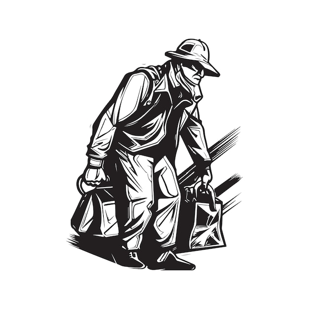 unhealthy forceful trader vintage logo line art concept black and white color hand drawn illustration