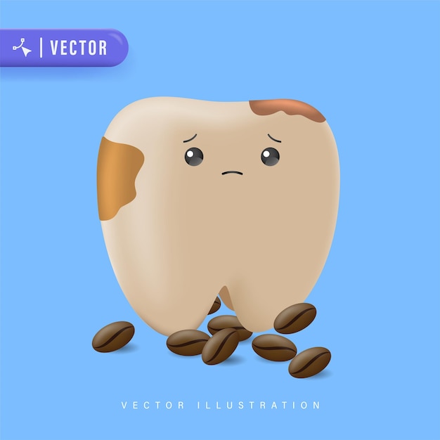 Vector unhealthy teeth with coffee stains. coffee makes your teeth yellow. illustration for children.