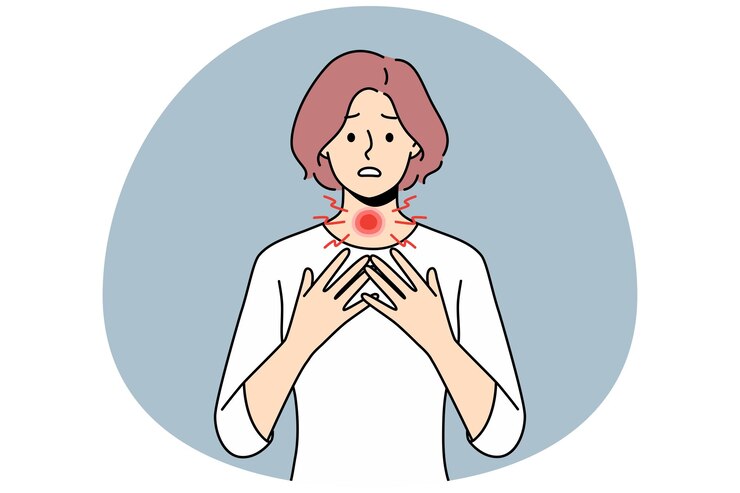 Vector unhealthy woman suffer from thyroid problems