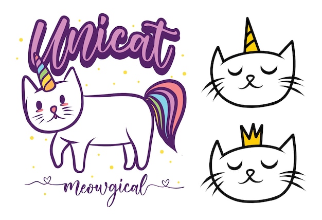 Unicat unicorn cat funny isolato su bianco