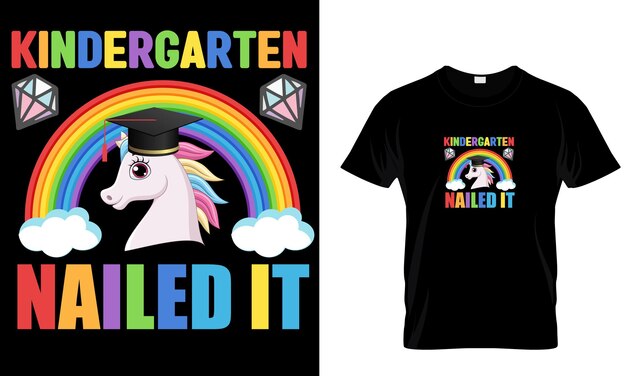 Вектор Дизайн футболки с единорогом и радугой