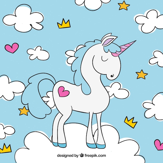 Unicorn background and hand drawn clouds