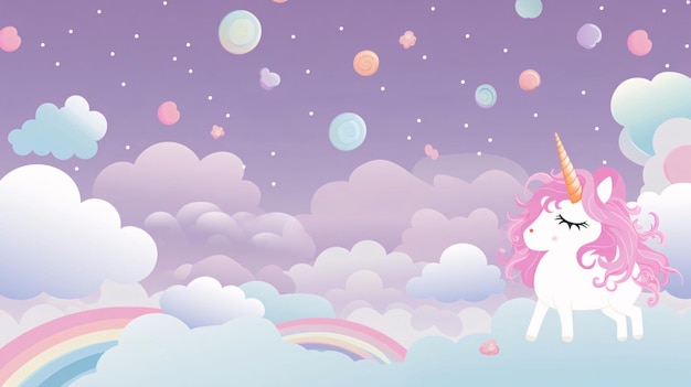 Unicorn background with rainbow and clouds Vector Illustration