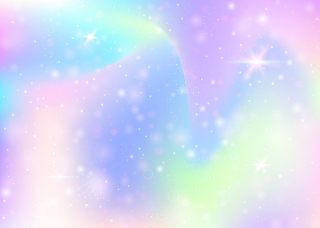 Unicorn background with rainbow mesh Mystical universe banner in princess colors Fantasy gradient backdrop with hologram Holographic unicorn background with magic sparkles stars and blurs