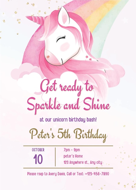 Vector unicorn birthday invitation templates