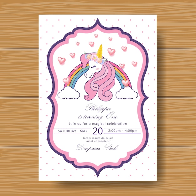 Vector unicorn birthday invitation