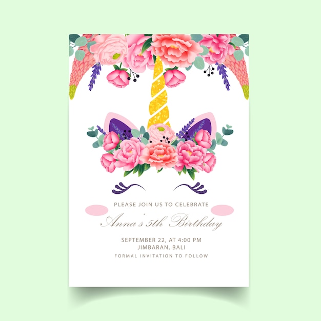 Unicorn birthday kids invitation