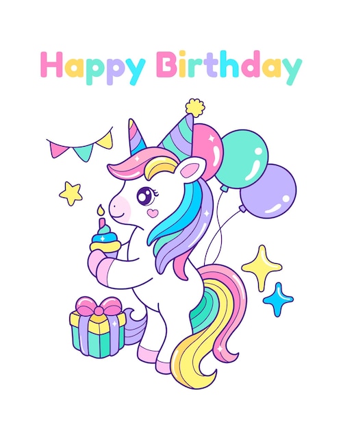 Unicorn birthday vector illustration for card and invitation