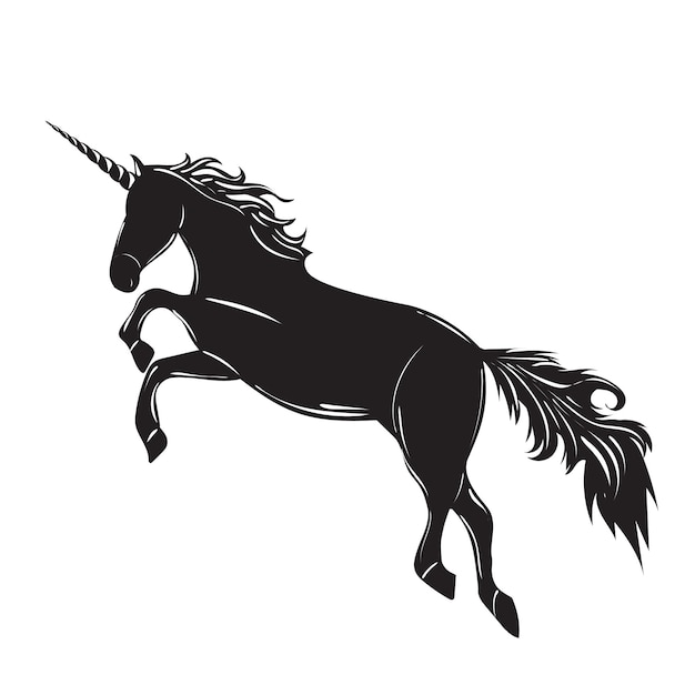 Unicorn black silhouette on white background isolated vector
