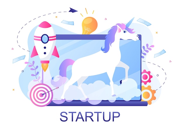 Unicorn business opstarten symbool vectorillustratie. zakenman van ontwikkelingsproces, innovatieproduct en creatief idee zie het doel om succesvol te zijn