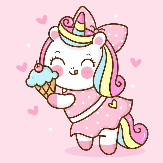 Unicorn cartoon holding ice cream