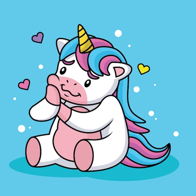 Unicorn cartoon in love con cute pose