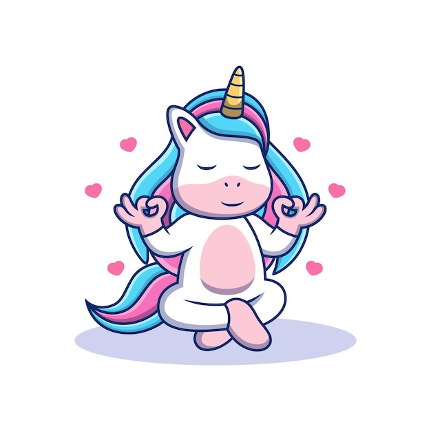 Unicorn Cartoon ontspannen met schattige pose. Dierlijke vectorpictogramillustratie, geïsoleerd op Premium Vector