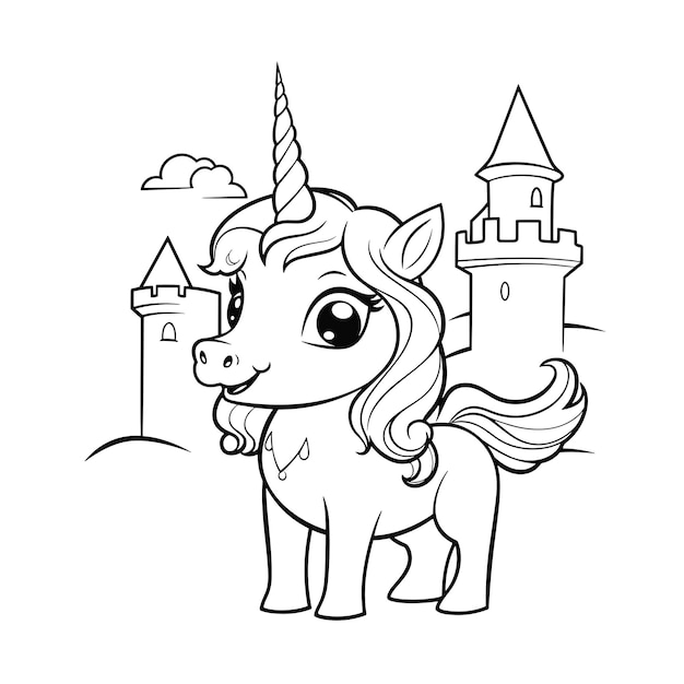 Unicorn Castle Coloring Page for Kids