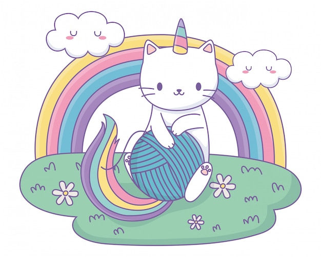 Cartone animato gatto unicorno