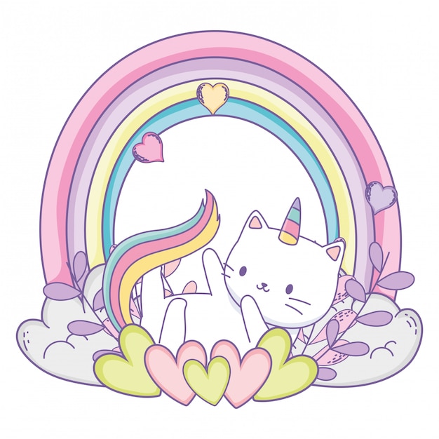 Vettore cartone animato gatto unicorno
