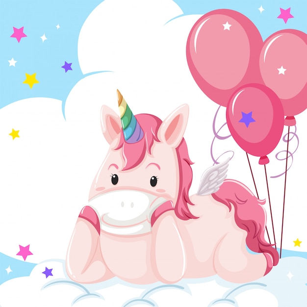 Vector a unicorn character on cloud