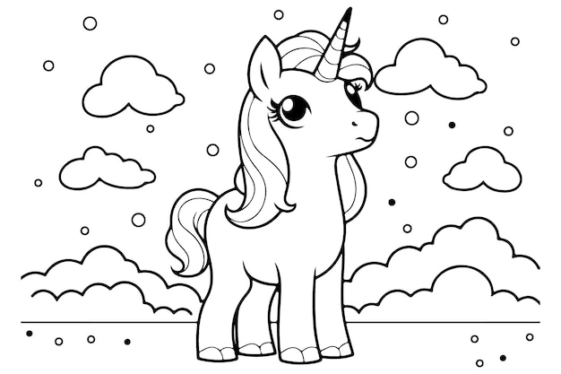 Unicorn Character Coloring Page for Kids Fantastical Unicorn Artwork om in te kleuren en te ontspannen