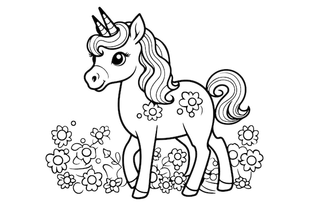 Vector unicorn character coloring page for kids fantastical unicorn artwork om in te kleuren en te ontspannen