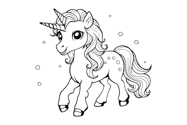 Vector unicorn character coloring page for kids fantastical unicorn artwork om in te kleuren en te ontspannen