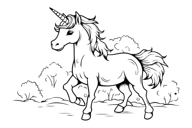 Vector unicorn character coloring page for kids fantastical unicorn artwork om in te kleuren en te ontspannen